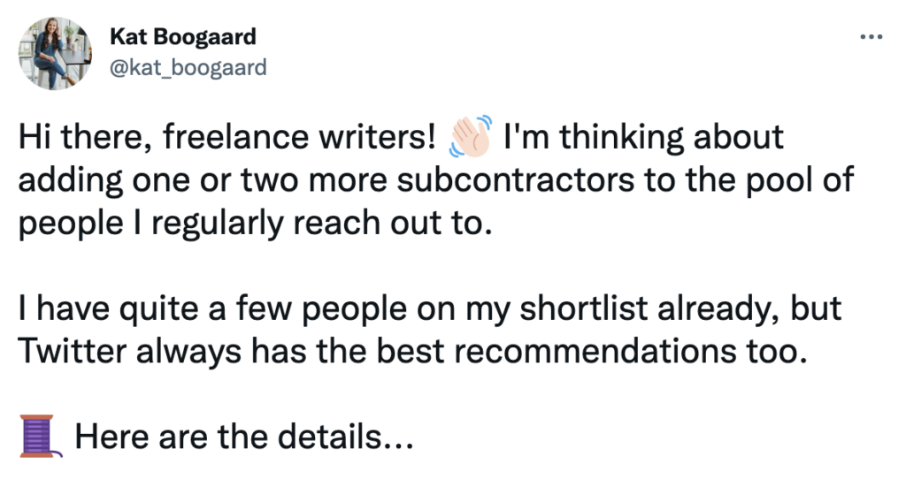 Twitter thread for subcontracting freelance work